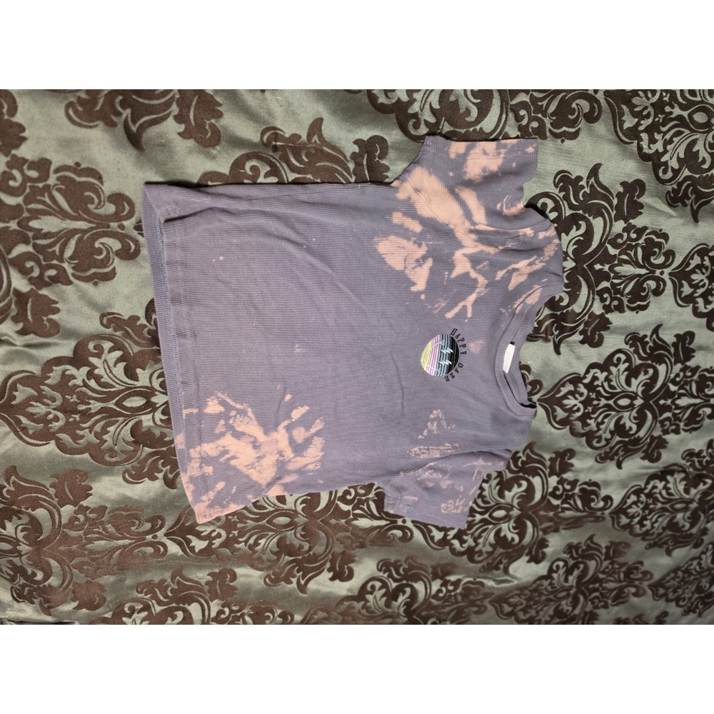 PUBLIC‎ LIBRARY XL HAPPY DAXE SMILEY FACE TIE DYE PATCH RIBBED BABY CROP TEE